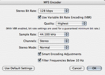 iTunes compression settings